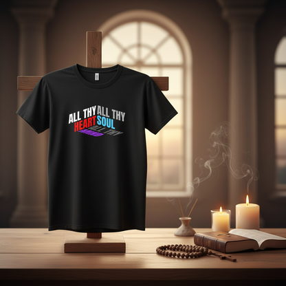 All Thy Heart Unisex Tee in spiritual setting