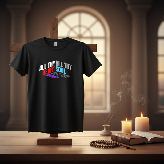 All Thy Heart Unisex Tee in spiritual setting