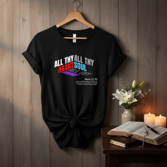 All Thy Heart Women's Relaxed Tee in spiritual setting