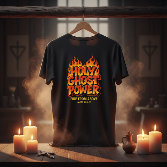 Holy-Ghost Power Unisex Tee back view in spiritual setting