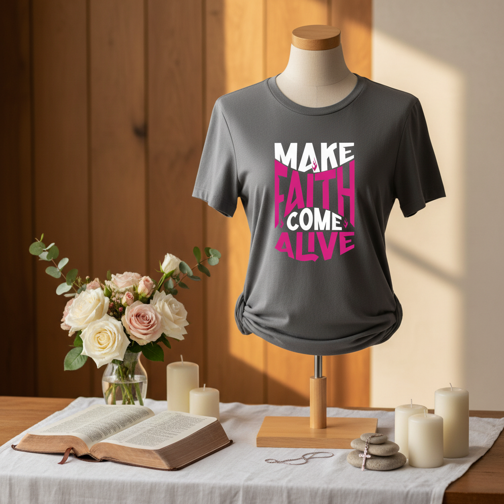 Make Faith Come Alive Women's Relaxed Tee Pink in spiritual setting