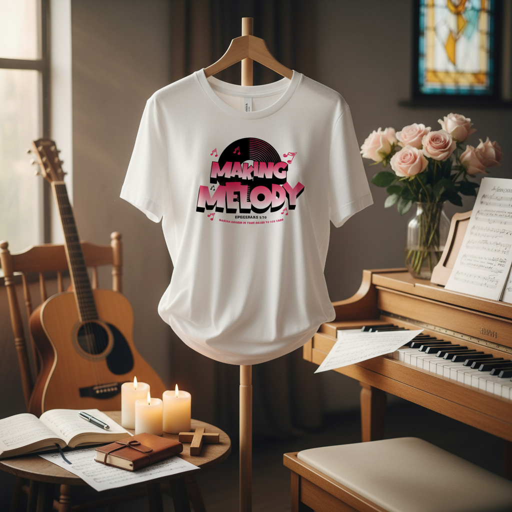 Making Melody Women's Relaxed Tee in spiritual setting
