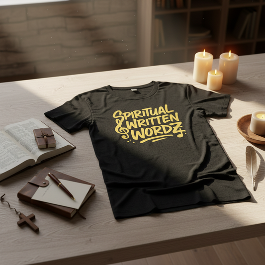 Spiritual Written Wordz Unisex Tee in spiritual setting